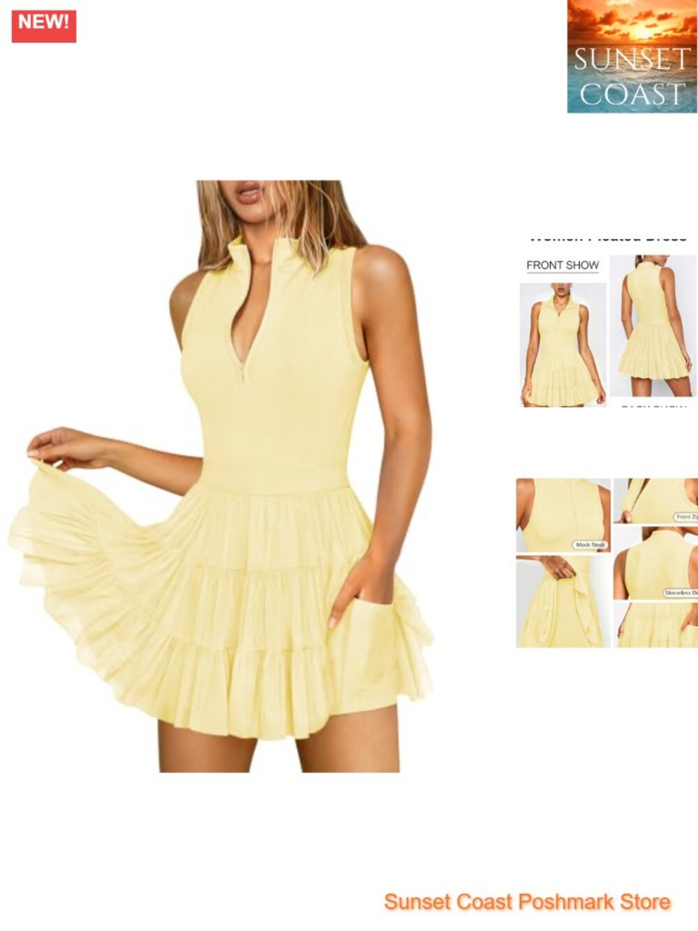 Tennis Ruffle Zip Up Athletic Mini Dress with Shorts Pockets